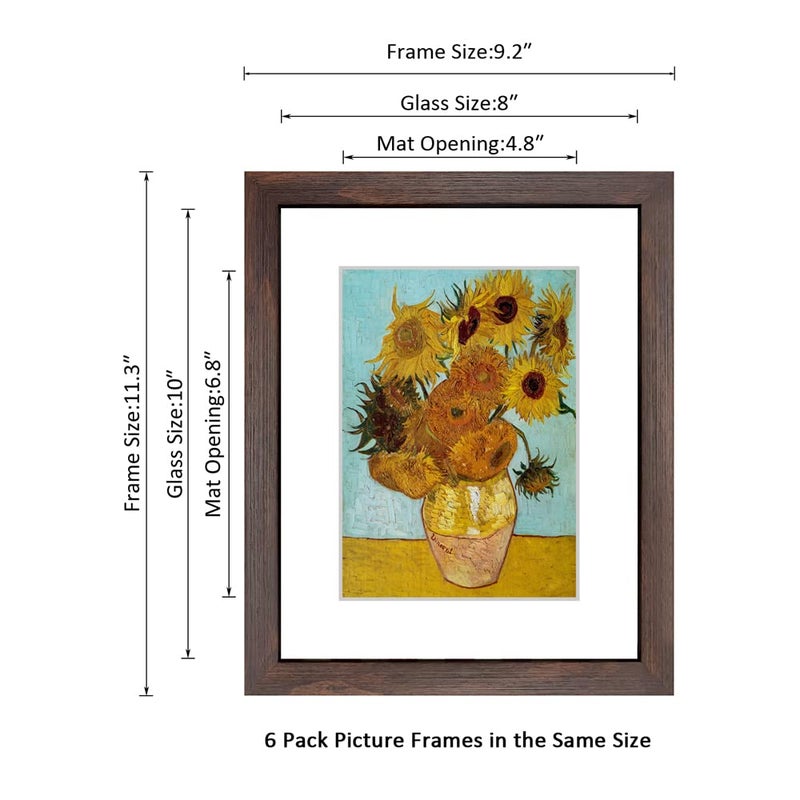 DEKWINN 8x10 Picture Frame Set of 6 with Real Glass for Pictures 5x7 with Mat or 8x10 Without Mat, Wall or Tabletop Gallery Photo Frames Walnut - Image 5